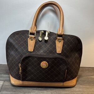 Rioni Brown and Tan Handbag with Gold Accents